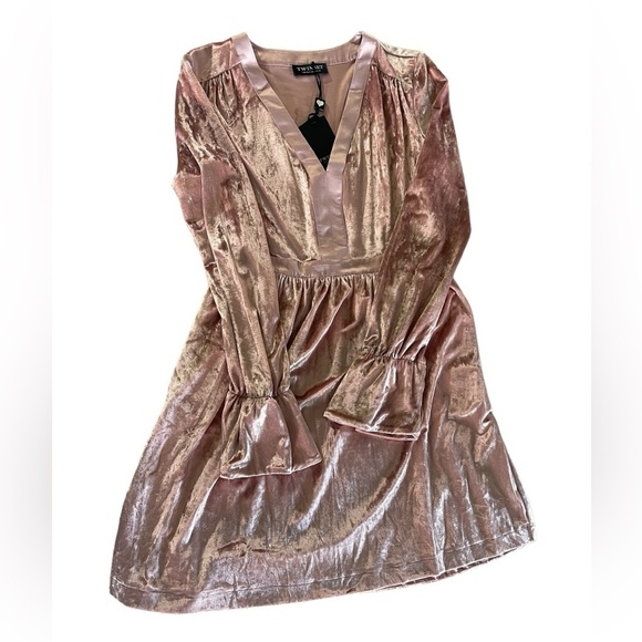 Twinset Velvet Mini Dress Pink Blush Size 6 Italian‎ Size 42 New - Picture 4 of 13